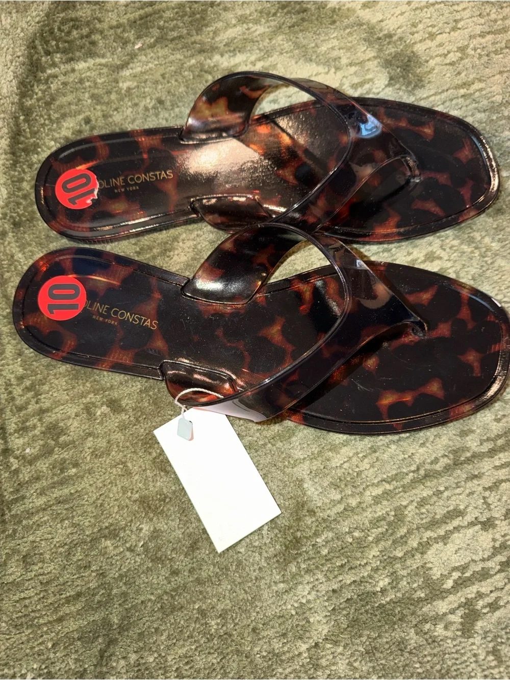 Caroline Constas Tortoiseshell Brown Jelly Flip Flop Sandals NWT